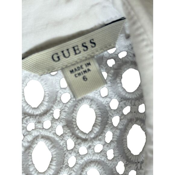 Guess White Eyelet Lace Cutout Sleeveless Summer Fit and Flair Cotton Dress Sz 6 - Picture 12 of 16